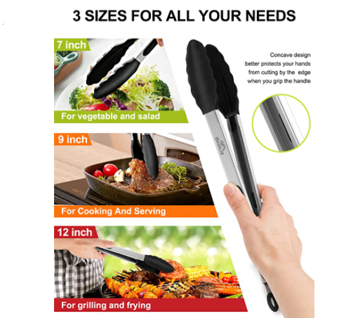 12 Premium Stainless Steel Kitchen Tongs with Silicone Tips